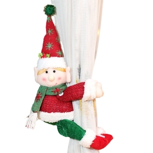 Christmas elf curtain buckle with long legs in red and green knitted fabric for home decor