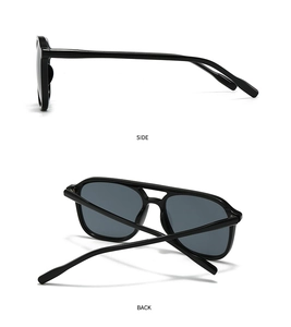 Detailed side and back views of modern vintage double bridge square sunglasses