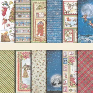Set of 12 vintage Christmas pattern paper sheets 6x6 inch for scrapbooking and DIY crafts