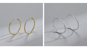 Detailed comparison of polished S925 sterling silver hoop earrings in gold and silver finishes