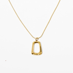 Minimalist gold geometric pendant necklace with polished square charm and snake chain