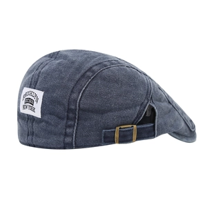 Béret rétro en denim délavé avec écusson Brooklyn et boucle en métal réglable au dos