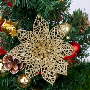 Christmas Tree Decoration Flowers Sparkling Glitter PE Hollow Out Poinsettia Festive Ornaments For Wreath Garland