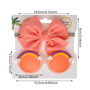 Kids pink rainbow sunglasses and waffle texture bow headband set for girls and boys