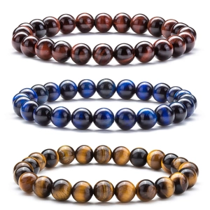 Natural Stone Beaded Bracelet Lava Rock Tiger Eye Agate Diffuser Jewelry Gift For Men Women Unisex Elastic Hand Beaded