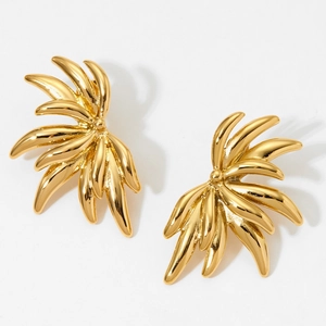 Leaf Shaped Earrings 316 Stainless Steel PVD Gold Plated Hypoallergenic Sweatproof Trendy Jewelry For Women