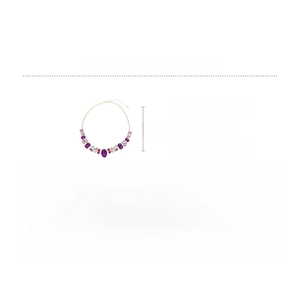 Detail view of oval geometric necklace with purple zircon and copper chain specifications