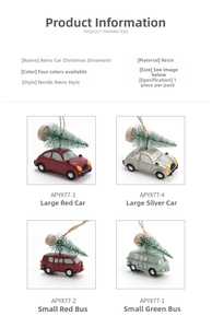 Detail of vintage resin Christmas car ornaments with miniature trees and jute strings