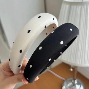 Chic satin polka dot padded headbands in black and white with thick sponge lining