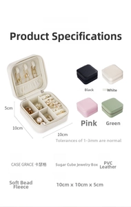 Portable leather jewelry box dimensions 10x10x5cm with ring slots and necklace hooks