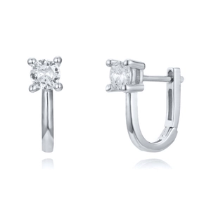 Elegant silver U-shaped hoop earrings with sparkling round cubic zirconia stones