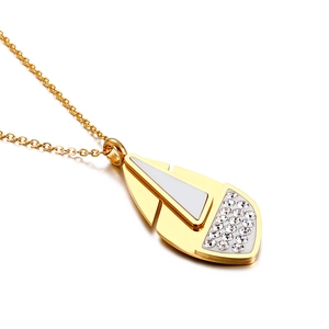 Elegant 18K gold plated stainless steel leaf pendant necklace with crystals