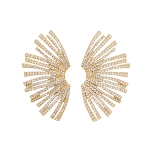 Elegant gold fan-shaped stud earrings with sparkling crystal pavé for women