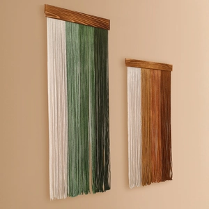 Bohemian handmade woven wall hanging with wooden rod and multi-colored fringe tassels