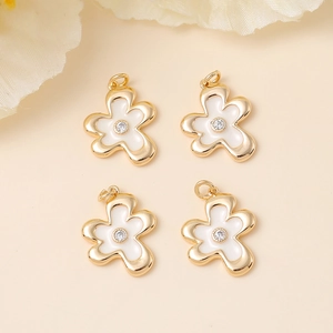 Pendentif Fleur Cuivre Plaqué Or Émail Zircon DIY Accessoires De Création De Bijoux Charme Floral Élégant