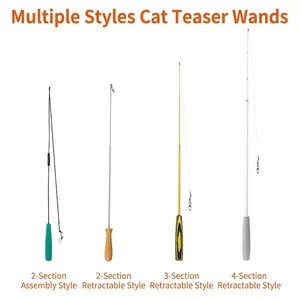 Interactive cat teaser wand set with 2 to 4 sections telescopic and assembly poles