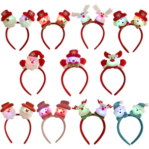 Christmas LED Glowing Headbands Sequin Plush Santa Snowman Reindeer Bear Cartoon Party Hair Accessories Festive Decor