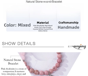 Vue détaillée des perles de cristal rose 8mm et du pendentif nœud sur le bracelet Cancer