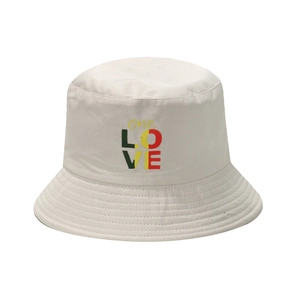 Reversible beige cotton bucket hat with rainbow one LOVE embroidery for sun protection