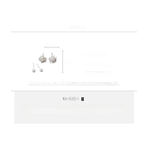 Detail showing 1.5cm firework zircon and pearl stud earring set with silver pins