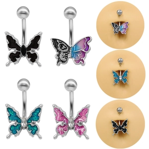 Piercing Nombril Papillon Alliage Zinc Zircon Coloré Émail Pailleté Bijoux De Corps Accessoire Pour Femmes