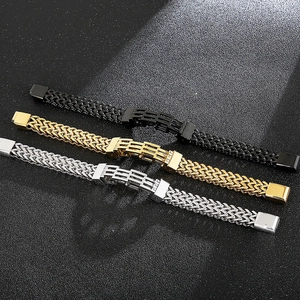 Men's double-row square chain bracelet in black, gold, and silver stainless steel