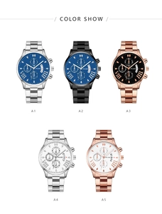 Collection of men's business quartz watches with metal strap and triple dial date display