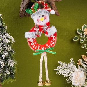 Weihnachts-Schneemann-Stoffanhänger mit Feliz Navidad Schild und Goldglocken