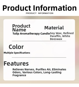 Detailed product information of tulip scented candle made of soy wax and beeswax