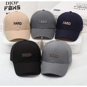 Detail showing five colors of cotton baseball caps with FARD 3D embroidery textures