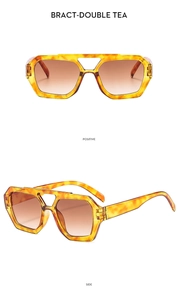 Detailed front and side views of tortoise shell pilot sunglasses with double-bridge frame
