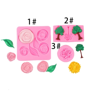 Rose Flower Leaf Tree Silicone Mold Fondant Cake Border Decoration Chocolate Clay DIY Handmade Craft Tool