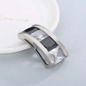 Ciondolo Rettangolare In Acciaio Inossidabile Con Pietre Di Zircone Nere E Trasparenti Per Creazione Gioielli DIY Stile