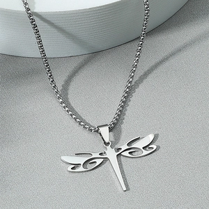 Dragonfly Pendant Necklace Stainless Steel Hollow Out Minimalist Simple Trendy Animal Jewelry For Men Women