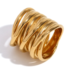 Minimalist multi-layer wrap ring in 18K gold plated stainless steel for women