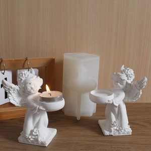 Silicone mold for DIY retro angel candle holder with detailed wings and floral wreath