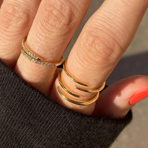 18K gold plated stainless steel multi-layer spiral ring set with zircon accents