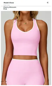 Détail d'un ensemble de yoga rose cerisier avec bordure blanche et dos ajouré respirant