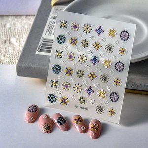 Stickers Ongles Relief 5D Auto Adhésif Imperméable Coloré Flocon De Neige Mandala Style Japonais Pour Femmes Manucure