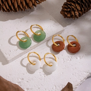 Stainless Steel Hoop Earrings With Natural Stone Donut Pendant Waterproof Hypoallergenic Minimalist Geometric Jewelry For Women