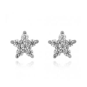Star-shaped 925 silver needle stud earrings with micro-pave cubic zirconia stones