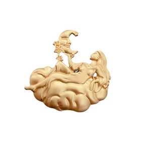 Vintage Baroque matte gold brooch with Egyptian relief of goddess on clouds and stars