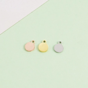 DIY round stainless steel charm tags in rose gold, gold, and silver finishes