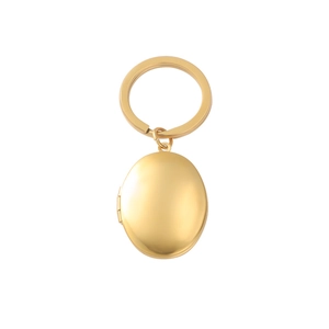 Polished gold oval locket keychain with mirror finish and hinge for photos