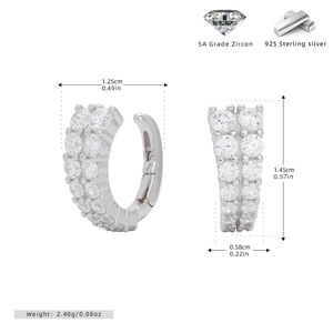 Detailed view of S925 sterling silver hoop earrings with 5A grade zircon and dimensions