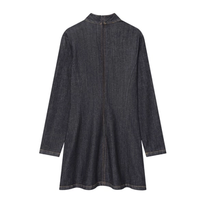 Mini robe en jean à manches longues pour femmes avec coutures contrastées et zip au dos