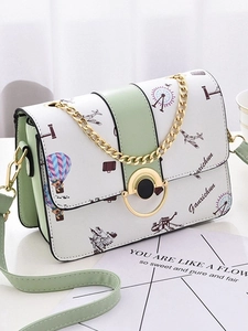 Printed PU Leather Crossbody Bag Women Chic Travel Pattern Small Square Shoulder Bag With Metal Chain Flap Circular Lock