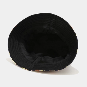 Detail view of the durable black fabric lining and precise stitching inside the bucket hat