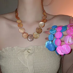 Round Shell Disc Beaded Necklace Mother Of Artificial Pearl Gradient Fashion Boho Beach Summer Holiday Jewelry For Women Alloy Clasp