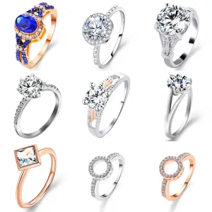 Elegant Blue Zircon Ring Alloy Oval Stone Halo Vintage Luxury Jewelry For Women Wedding Engagement Anniversary